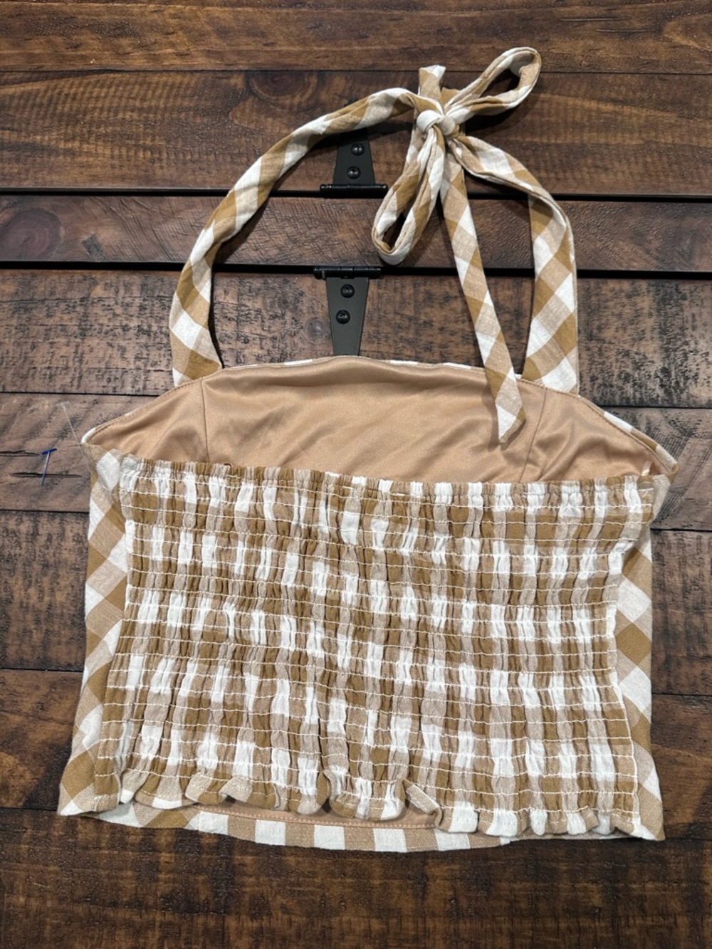 NWOT Gingham Halter Camisole in Mustard and White - Picture 3 of 7